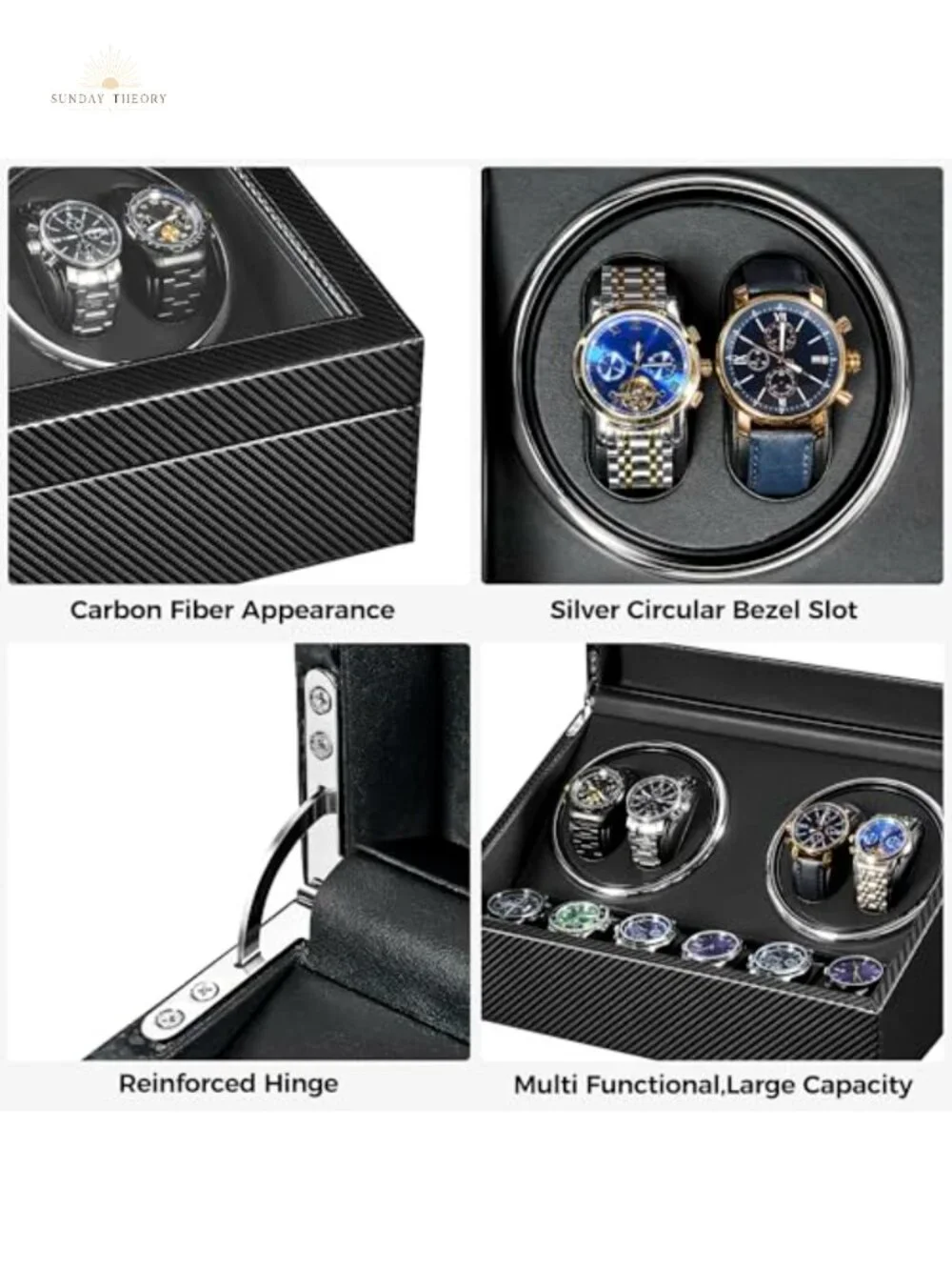 4+6 Watch Winder for Automatic Watches, Japanese Motor Ultra-Quiet, Carbon